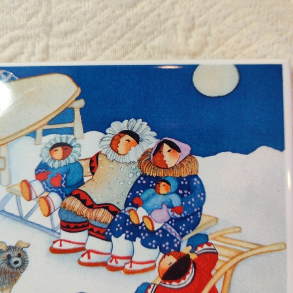 Vintage Barbara Lavallee Ceramic Tile Trivet Wall Hanging Eskimo Dog Sled 1996 - Picture 3 of 6